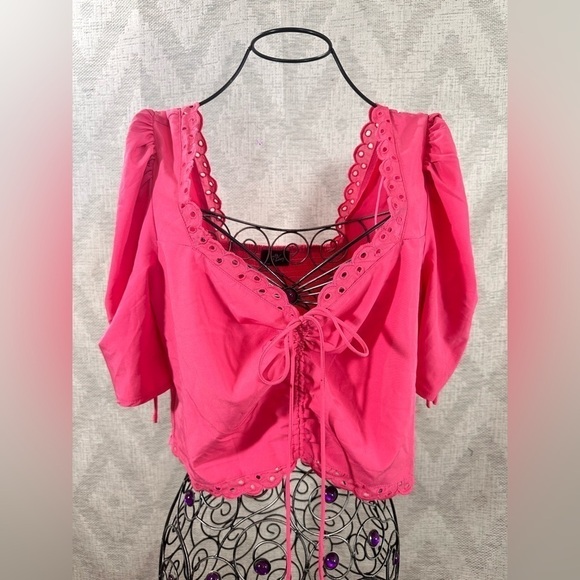 Milk & Honey pink puff sleeve cropped top size XL - Picture 5 of 9